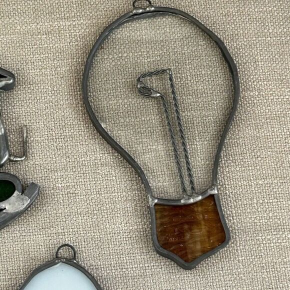 3 Handmade Leaded Glass Sun Catchers Lightbulb Sunny Side Up Egg Trolly Train - Picture 4 of 7